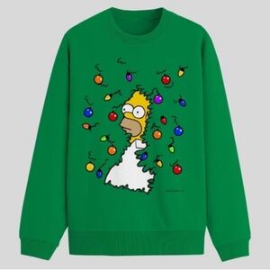 The Simpsons - Homer Simpson Bushes Holiday Crewneck Fleece Sweatshirt Green NWT